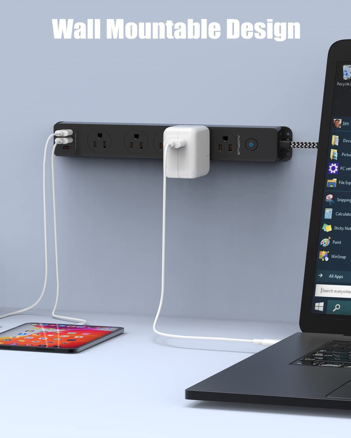 Premium Surge Protector Power Strip with USB-C Ports and 10FT Braided Extension Cord