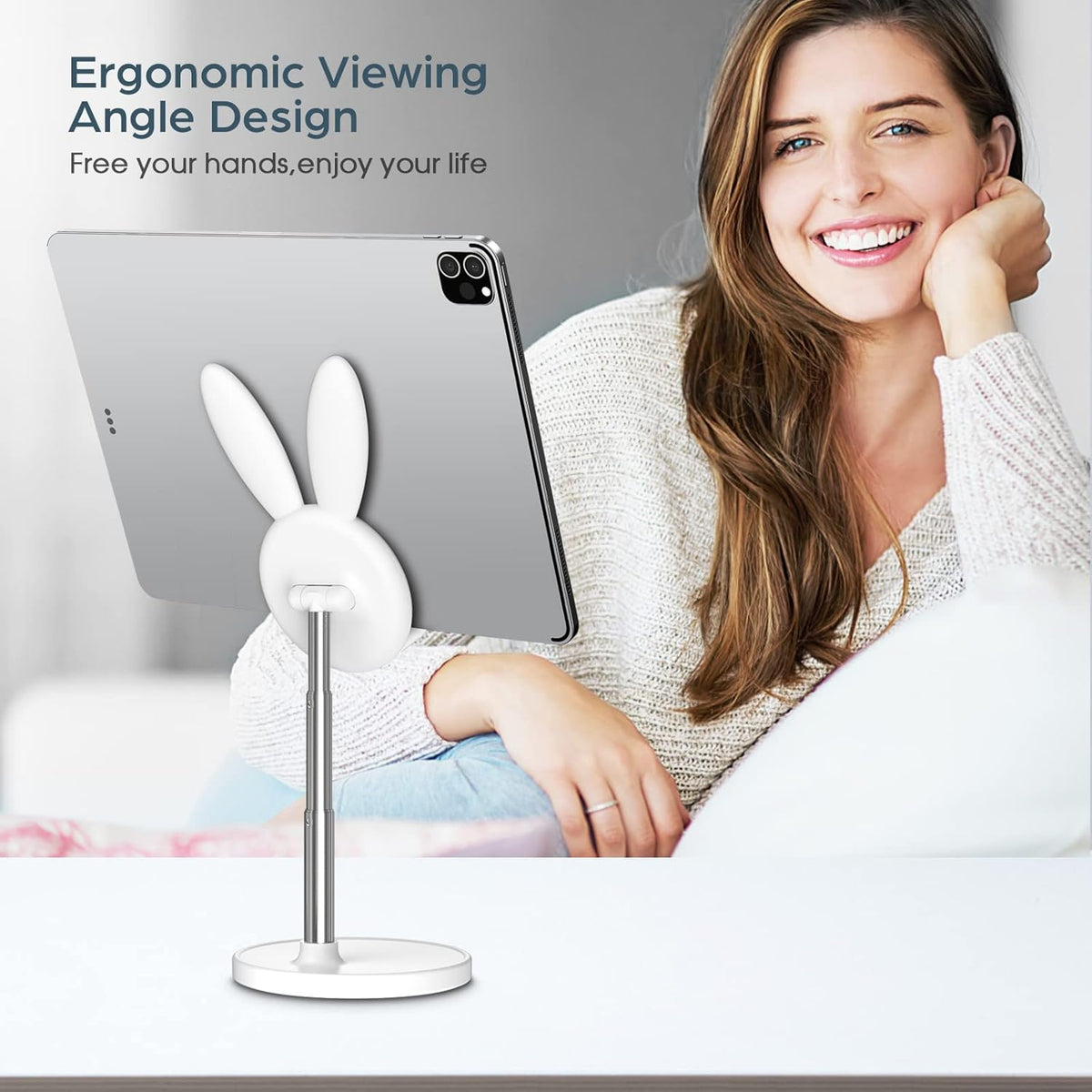 Adjustable Bunny Rabbit Phone and Tablet Stand for Desk Use