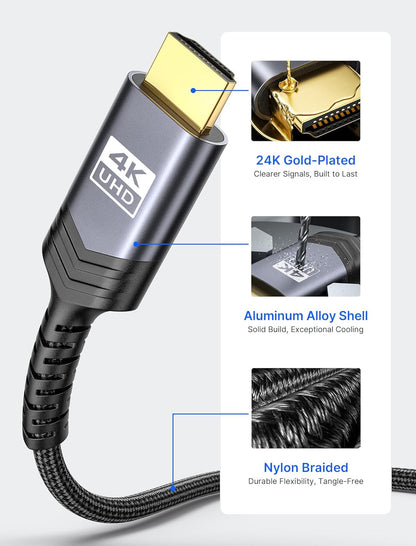 6FT Mini HDMI to HDMI Cable - High-Speed 4K 60Hz HDMI 2.0 with Aluminum Shell and Braided Design, Compatible with Cameras, Camcorders, Tablets, Graphics Cards, Laptops, and Raspberry Pi Zero W