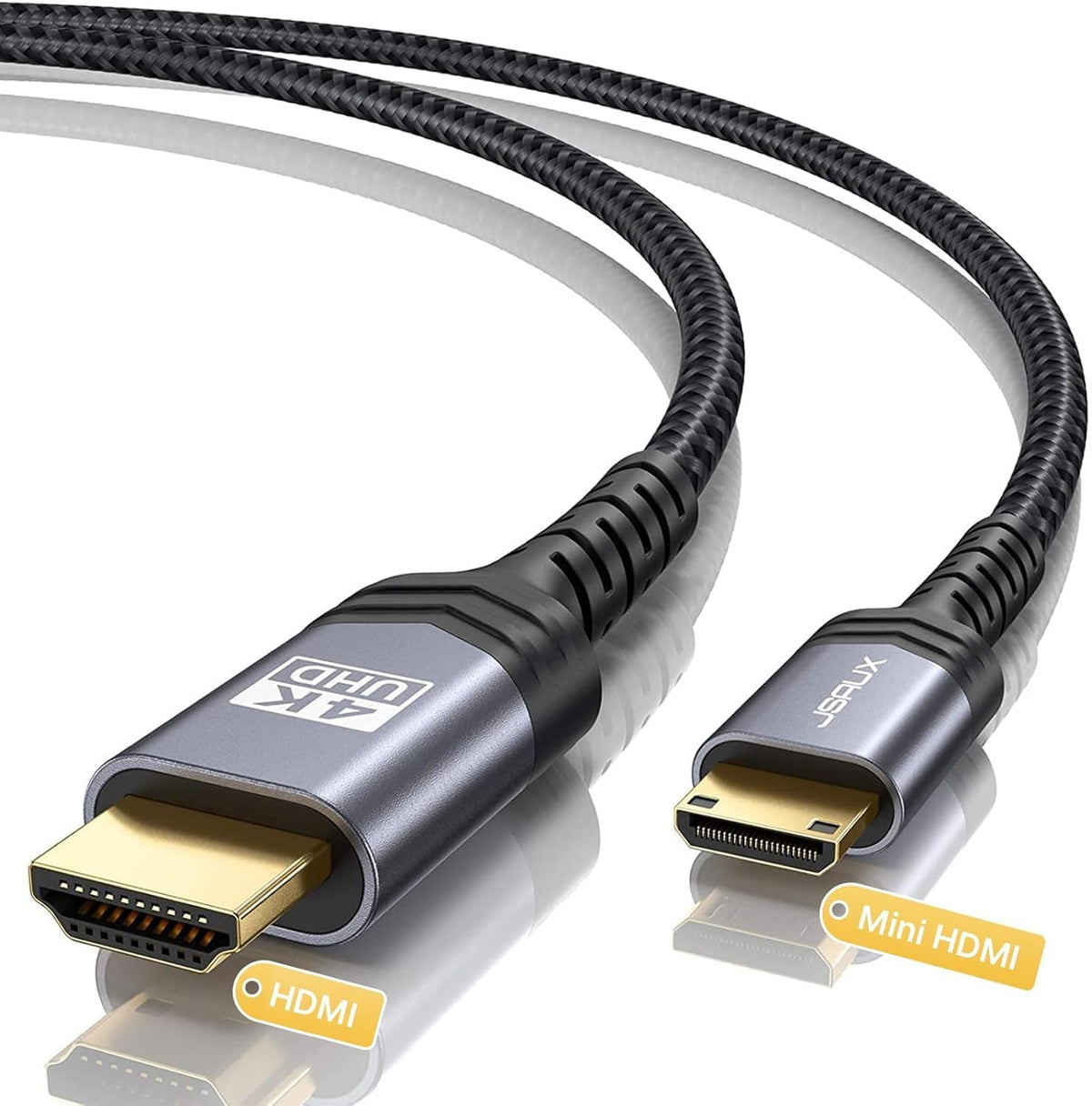 6FT Mini HDMI to HDMI Cable - High-Speed 4K 60Hz HDMI 2.0 with Aluminum Shell and Braided Design, Compatible with Cameras, Camcorders, Tablets, Graphics Cards, Laptops, and Raspberry Pi Zero W