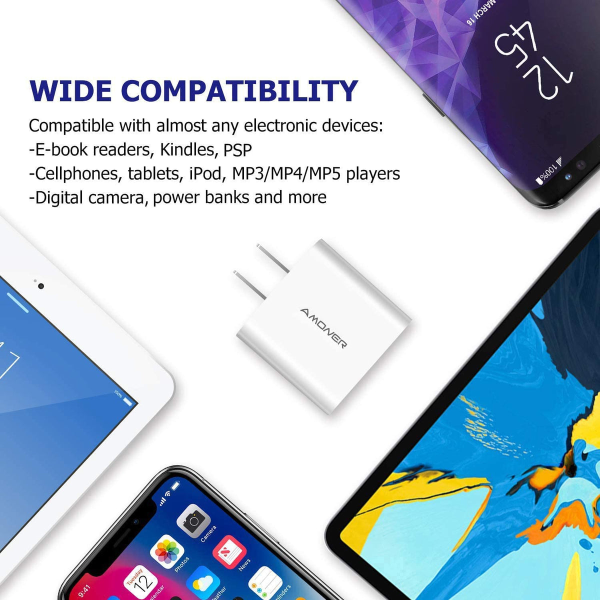 15W 3-Port USB Wall Charger (2-Pack) for iPhone, Galaxy, Android Phones and More