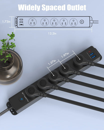 Premium Surge Protector Power Strip with USB-C Ports and 10FT Braided Extension Cord