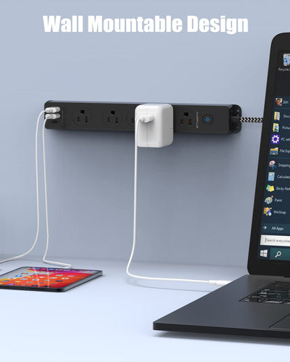 Premium Surge Protector Power Strip with USB-C Ports and 10FT Braided Extension Cord