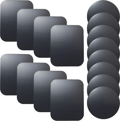 16-Pack Replacement Metal Discs for Magnetic Phone Holders, Wall and Air Vent Mounts – Includes 8 Black Round and 8 Rectangular Iron Plates with 3M Adhesive Backing
