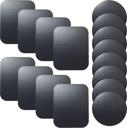 16-Pack Replacement Metal Discs for Magnetic Phone Holders, Wall and Air Vent Mounts – Includes 8 Black Round and 8 Rectangular Iron Plates with 3M Adhesive Backing
