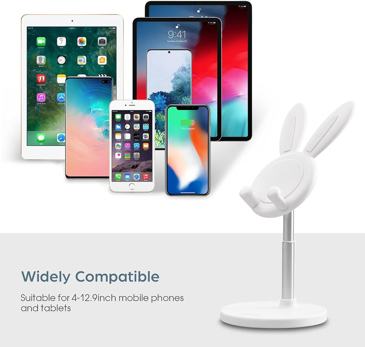 Adjustable Bunny Rabbit Phone and Tablet Stand for Desk Use