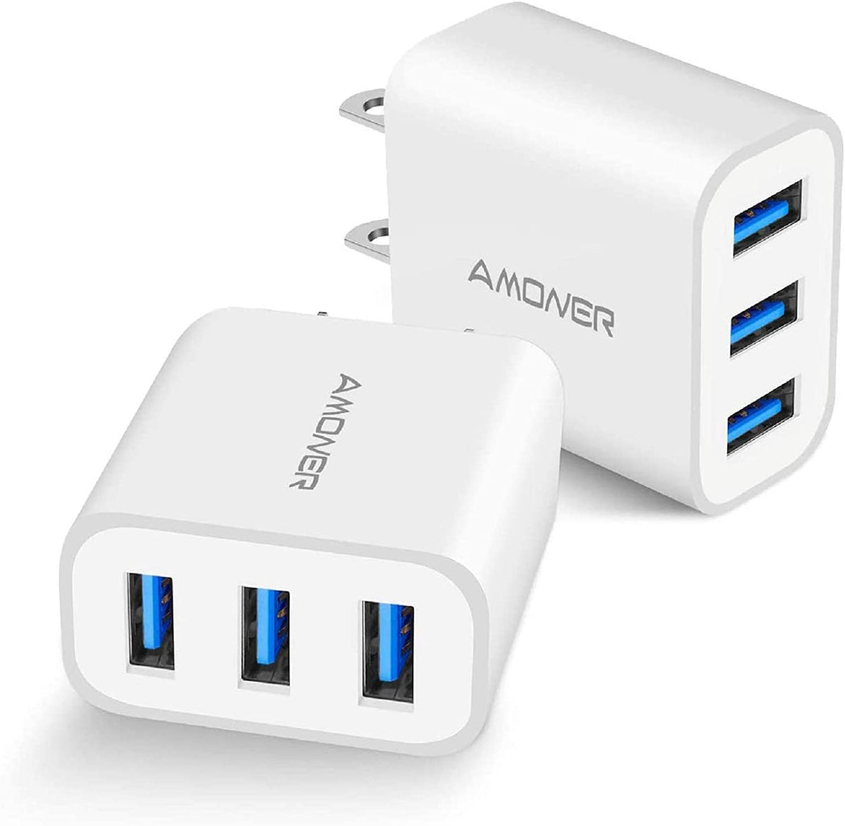 15W 3-Port USB Wall Charger (2-Pack) for iPhone, Galaxy, Android Phones and More