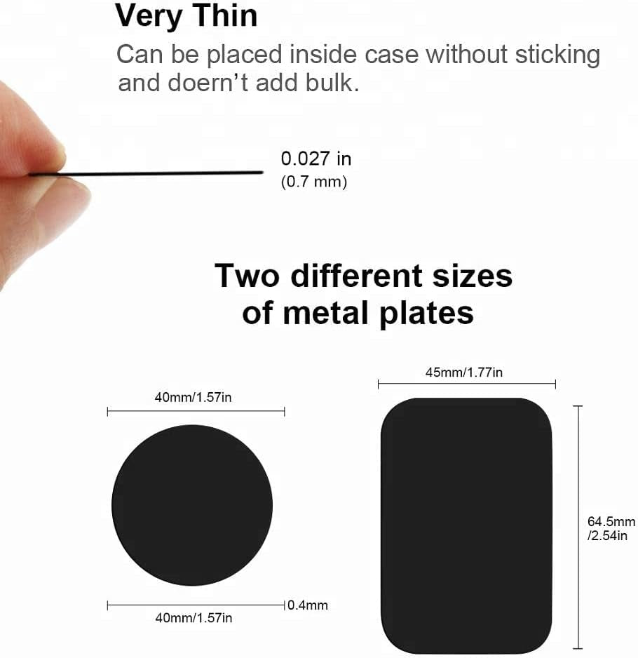 16-Pack Replacement Metal Discs for Magnetic Phone Holders, Wall and Air Vent Mounts – Includes 8 Black Round and 8 Rectangular Iron Plates with 3M Adhesive Backing