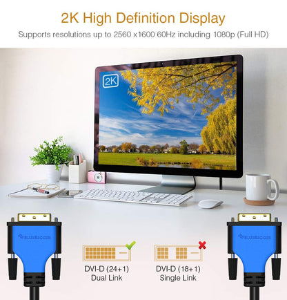 DVI to DVI Cable 10FT (DVI-D Cable, Gold Plated)