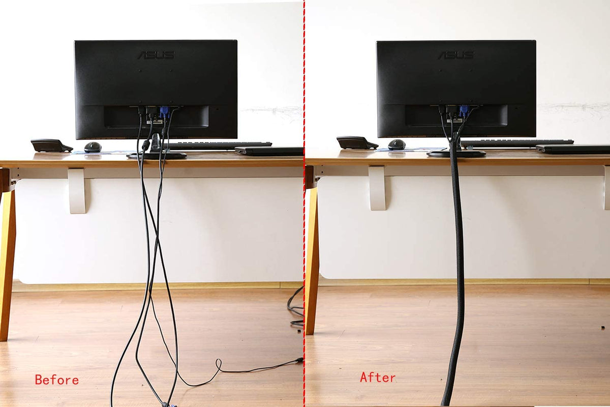 10Ft - 3/8 Inch Cord Protector Wire Loom Tubing Cable Sleeve Split Sleeving for USB Cable Power Cord Audio Video Cable – Protect Cat from Chewing Cords - Black