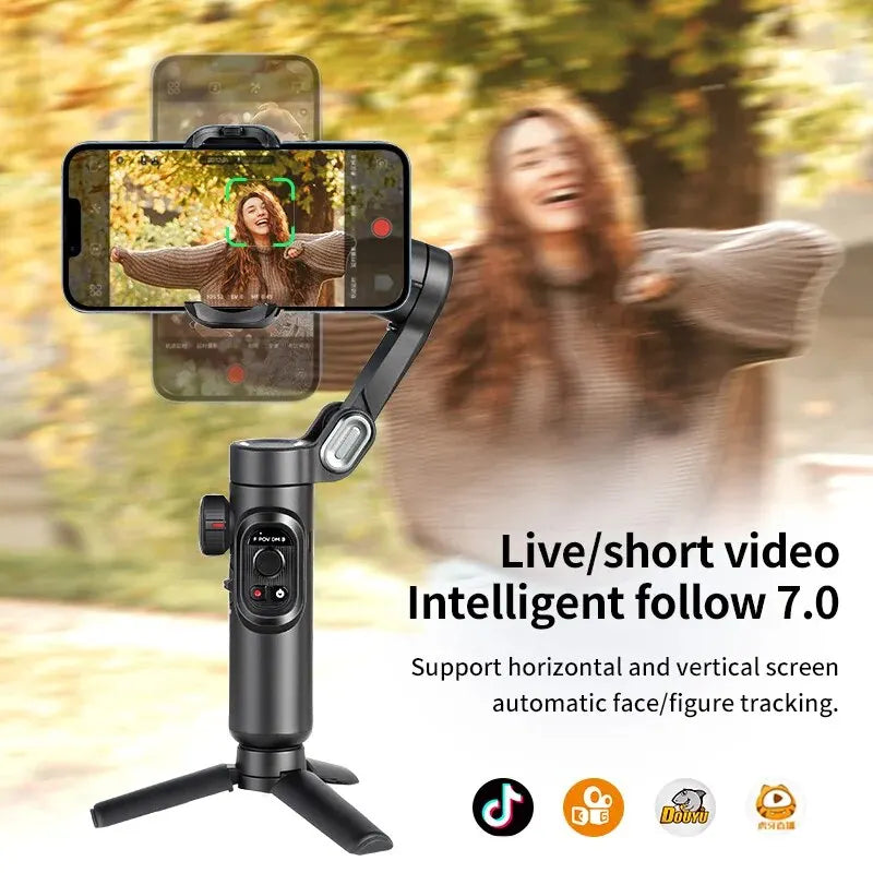 Smartxe 3-Axis Handheld Gimbal Stabilizer with AI Face Tracking for Smartphones, iPhone, and Android - Ideal for Vlogging