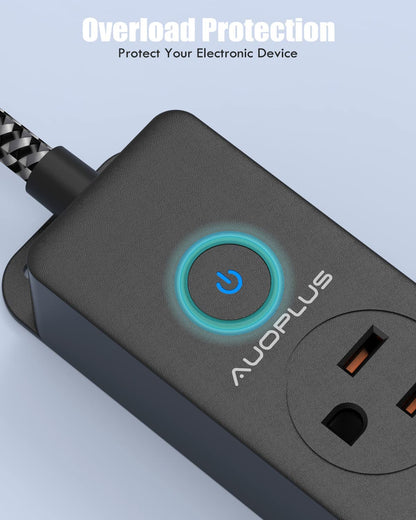 Premium Surge Protector Power Strip with USB-C Ports and 10FT Braided Extension Cord