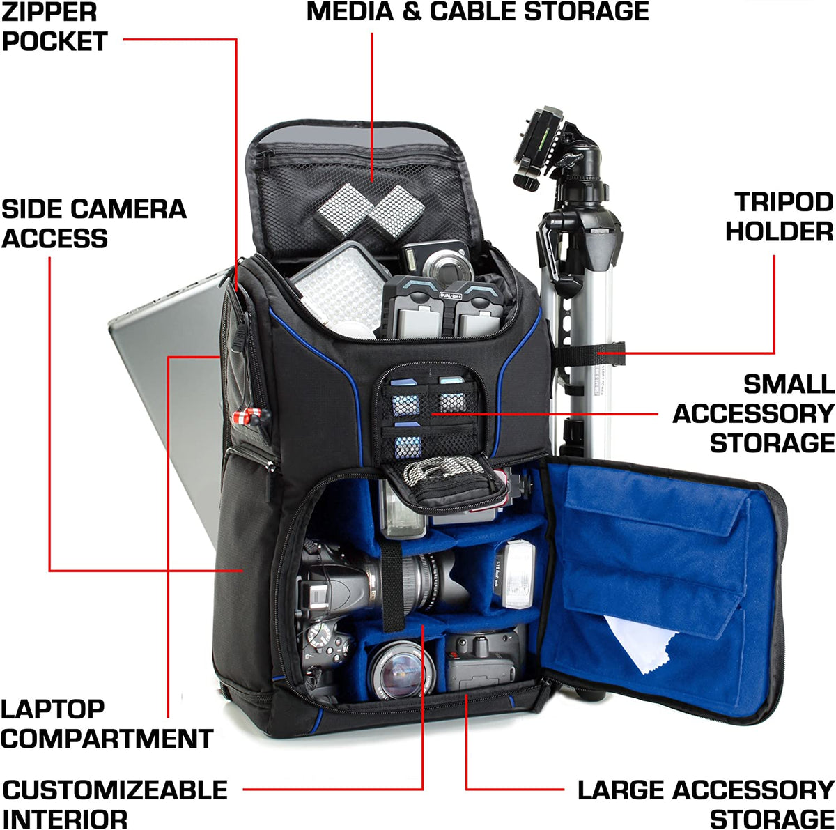 Professional Camera Backpack for DSLR/SLR/Mirrorless Cameras with Laptop Compartment, Rain Cover, and Tripod Holder