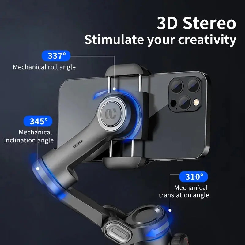 Smartxe 3-Axis Handheld Gimbal Stabilizer with AI Face Tracking for Smartphones, iPhone, and Android - Ideal for Vlogging