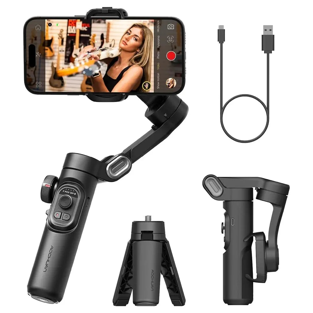 Smartxe 3-Axis Handheld Gimbal Stabilizer with AI Face Tracking for Smartphones, iPhone, and Android - Ideal for Vlogging