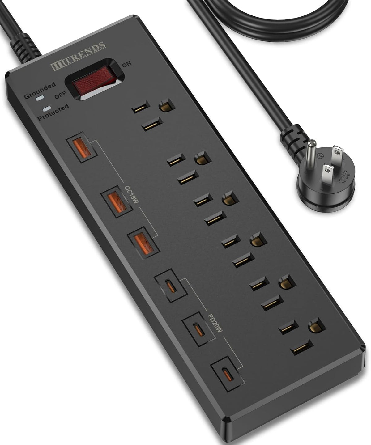 Power Strip with USB C Ports,  Surge Protector with 6 AC Outlets & 6 USB Ports (3 USB C & 3 USB A), 20W PD Fast Charging Station, 6FT Flat Plug Extension Cord, 1625W/13A, for Home Office