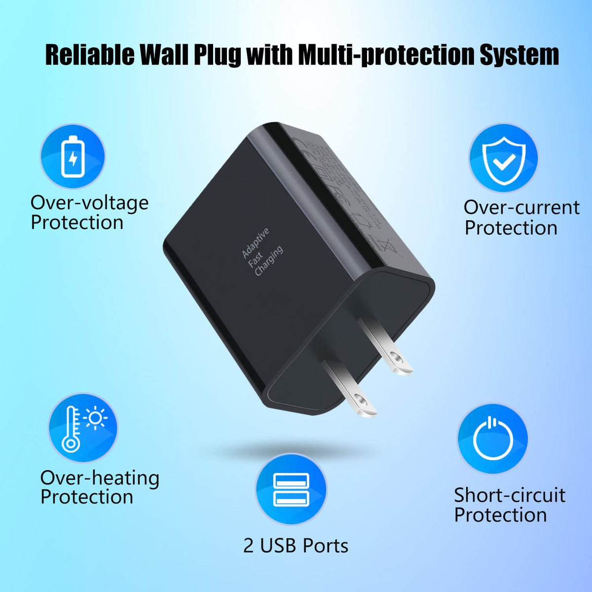 Quick Fast Charge 3.0 USB Wall Charger, 5 Pack 30W Dual USB Power Adapter